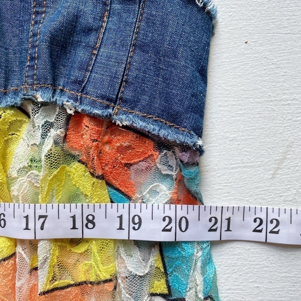 Back in the Saddle Navy Blue Denim & Colorful Geometric Print Lace Dress - Picture 12 of 14